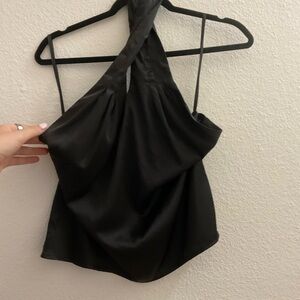 REVOLVE Elegant Black Satin Halter Top